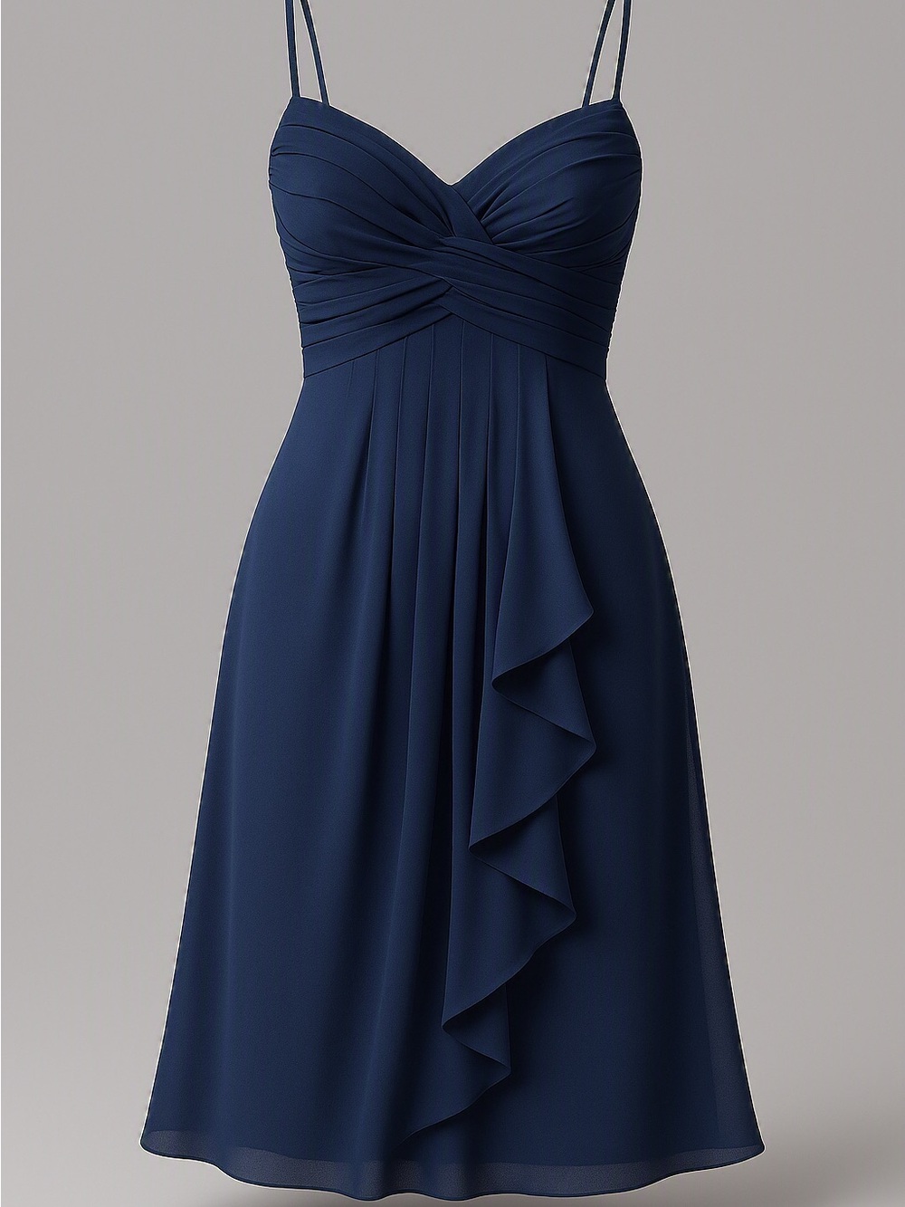 Twilight Navy Pleated Midi Dress with Ruffle Front